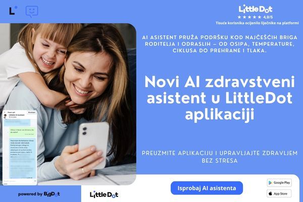 LittleDot AI asistent pruža podršku kod najčešćih briga roditelja i odraslih – od osipa, temperature, ciklusa do prehrane i tlaka.